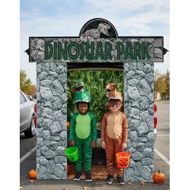 Imagem de KARAQY Decorações de festa do parque de dinossauros – 6 peças de caixas de papelão de pedra de 25 x 35 cm com faixa, porta-malas ou petiscos, adereços de arco de dinossauro para Halloween, festa de