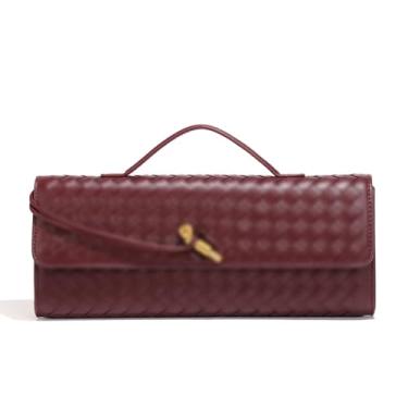 Imagem de JYG Bolsa feminina de tecido fashion para noite bolsa de ombro de couro PU feita à mão bolsa clutch casual bolsas transversais 2024, Vermelho vinho - novo, L12 x H4.92 x W1.57 inches