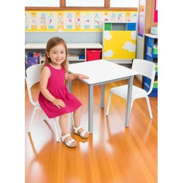 Imagem de Ecom Home - Conjunto Mesa Infantil e 2 Cadeiras Branco Escola Estudos Atividades Brinquedoteca