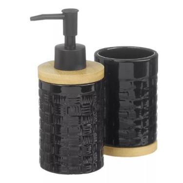 Imagem de Conjunto Lavabo Banheiro 3 Peças Bambu Saboneteira Líquida Dispenser 8