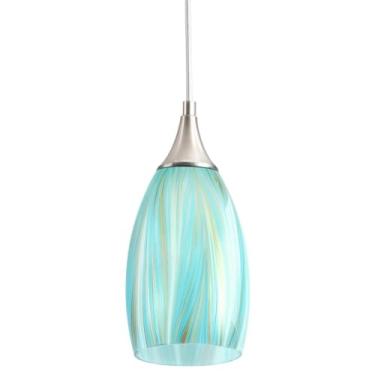 Imagem de GLADFRESIT Luz pendente serenidade azul celeste para ilhas de cozinha – elegância artesanal com núcleo de nylon ajustável e suporte de cerâmica, 1 pacote para sala de jantar, entrada (lâmpada excluída