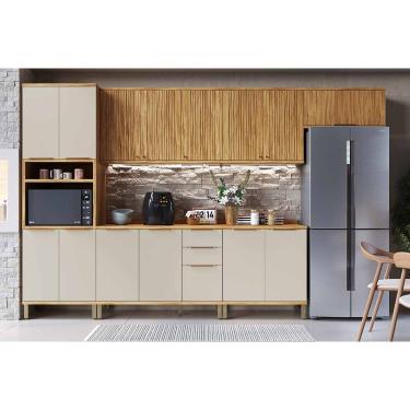 Imagem de Kit Cozinha Modulada 6 Peças Sauvignon (3Aéreos+2Balcões+1Paneleiro) C6P119 Amendoa/Off White - Ronipa