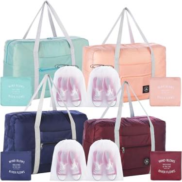 Imagem de Bolsa de viagem bolsa de viagem bolsa de transporte nylon leve dobrável bolsa de viagem resistente à água esportes academia bolsa de fim de semana bolsa noturna, 4 peças + saco 4Pe, Simplicidade