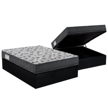 Imagem de Cama Box Baú Casal: Colchão Anatômico Ortobom D33 ISO 100 Ultra Firme + Base CRC Suede Black (138x188)