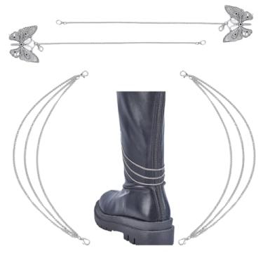 Imagem de DELORIGIN 4 peças pingentes de sapatos brilhantes correntes de metal cadarços borboletas pingente punk boot berloques DIY acessórios de sapato para tênis sapatos casuais tamanco sandálias chaveiros
