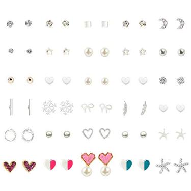 Imagem de Conjunto de brincos de pérola de cristal, redondo, coração, zircônia cúbica, geométrico, conjunto de brincos hipoalergênicos, pingente, joia de piercing moderna, presente para mulheres, meninas, adolescentes, 30 pares de brincos