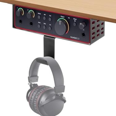 Imagem de Suporte de metal embaixo da mesa para Focusrite Scarlett 2i2 4ª geração com suporte ajustável para fone de ouvido, suporte de metal embaixo da mesa para interfaces de áudio e equipamento de estúdio