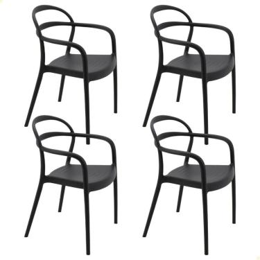 Imagem de Kit 4 Cadeiras Tramontina Sissi ECO em Polipropileno e Fibra de Vidro com Braços Preto 92045409