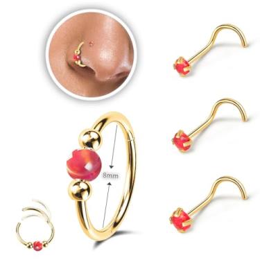 Imagem de Thiswhyimbeauty 2 anéis de nariz de opala de 18 g para mulheres, argolas de nariz de 8 mm/10 mm, aço cirúrgico 316L, joias para piercing de nariz, anel de septo e brinco de cartilagem, Criado com