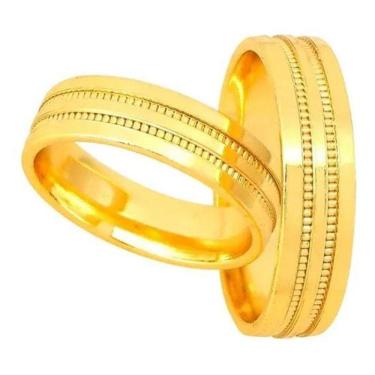 Imagem de Par De Alianças Banhada Ouro 18K 5Mm Com Dois Frisos
