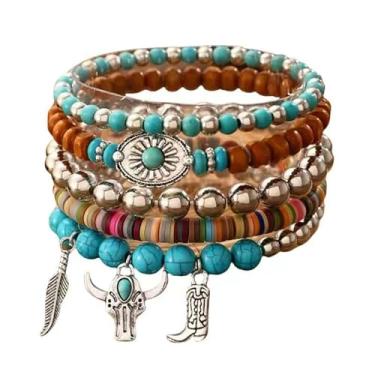 Imagem de LOTSOF Pulseira de contas turquesa ocidental, estilo faroeste chique com contas para shows country, roupas de vaqueira e joias Boho, Springs1, Turquesa Miçangas, Sem Pedra Preciosa