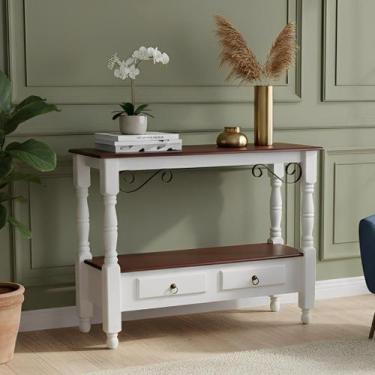 Imagem de Aparador Antique Com 2 Gavetas e Pés Torneados - Branco Laca e tampos 