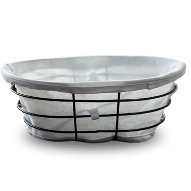Imagem de Cesta de Pão Oval, Cesto de Frutas Oval em Arame com Forro em Tecido – Fruteira Aramada, Cestinha Minimalista, Decorativa e Funcional para Mesa de Café ou Jantar