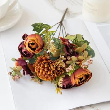 Imagem de Buquê de flores artificiais, botões de rosas, chá, faça você mesmo, caixa de doces, vaso, decoração de sala, guirlanda de festival, casamento, seda, hortênsia, flores falsas (1 unidade/laranja)