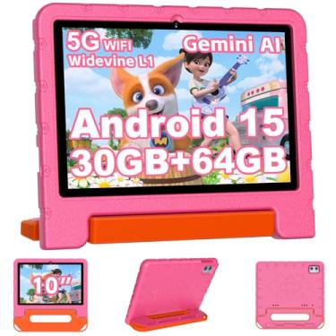 Imagem de Tablet infantil 2025 10 polegadas Android 15 para crianças Octa-Core, 30 GB + 64 GB (TF 1 TB), tablet infantil com capa à prova de choque, WiFi 5G, controle parental, Widevine L1, Gemini AI, tela