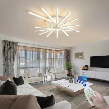 Imagem de Luminária de teto LED regulável moderna de metal, luz de teto em forma de fogos de artifício, elegante, grande luminária de sala de estar, lustre linear irregular, adequado para restaurante,