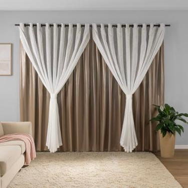 Imagem de Cortina Sala Quarto Blecaute 2,80m Larg. x 2,50m Alt. Linho Trabalhado, Forro em PVC Blackout 100%, c/Abraçadeiras - Inovi - Castor/Branco