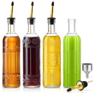 Imagem de Ruiao 4 garrafas dispensadoras de azeite de oliva para cozinha, conjunto de garrafas dispensadoras de óleo e vinagre de vidro transparente de 500 ml, dispensador clássico de xarope de café com 4 bicos