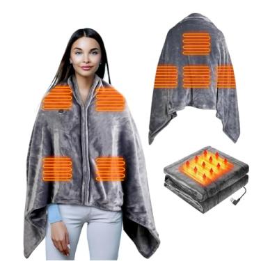 Imagem de Cobertor aquecido, cobertor elétrico, 150 x 78 cm, flanela macia, confortável, usável, USB, aquecido, poncho, aquecedor de inverno com zíper para carro, escritório, casa, viagens