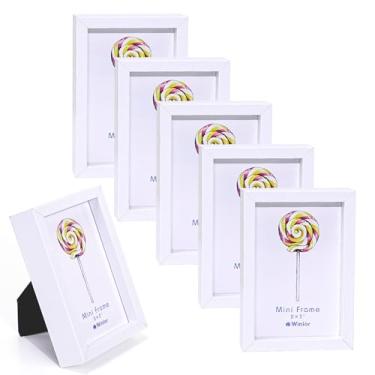 Imagem de Winlor Porta-retratos pequenos, porta-retratos de bebê tamanho mini, 5 x 7 cm, conjunto de 6, para decoração de casa de mesa, moldura Polaroid com ímã macio, branco