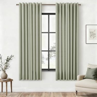 Imagem de Cortinas de linho verde sálvia 153 cm de comprimento, conjunto de 2 painéis para sala de estar, ilhós de bronze semitransparentes, filtro de luz, boho, cortinas para janela e quarto, 150 cm de