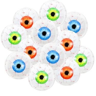 Imagem de 12 balões de globo ocular de Halloween de 55 cm grandes balões infláveis 4D de folha branca Mylar balões de olho assustadores globo ocular vermelho azul verde para decoração de festa de Halloween em