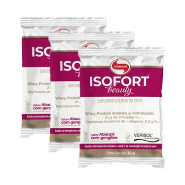 Imagem de Kit 3X: Isofort Beauty Whey Abacaxi com Gengibre Vitafor 25g