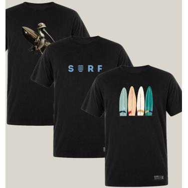 Imagem de Kit 3 Camisetas Masculinas Pretas Algodão Prime Surf WSS Brasil I Pelican, Artiscic, Blue