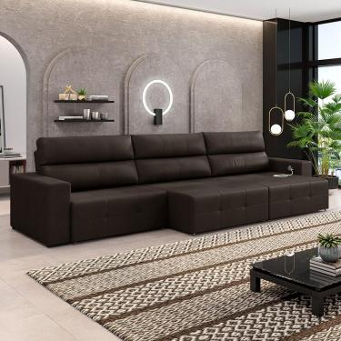 Imagem de Sofá Retrátil 5 Lugares 314cm 3 Módulos Nero com USB Couro Marrom G52 - Gran Belo