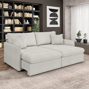 Imagem de Sofá Reclinável e Retrátil Gandalf Bipartido 174cm Caixa Zero com Almofadas Bouclê Cinza G33 - Gran Belo