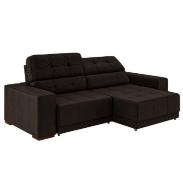 Imagem de Sofá Sala de Estar Retrátil e Reclinável 3 Lugares Lisboa 210cm Marrom Couro - Gran Belo