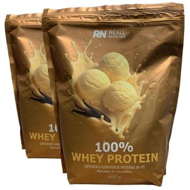 Imagem de Kit 2 Whey Protein Concentrado 100% Reall Nutrition 900g, Sorvete Baun
