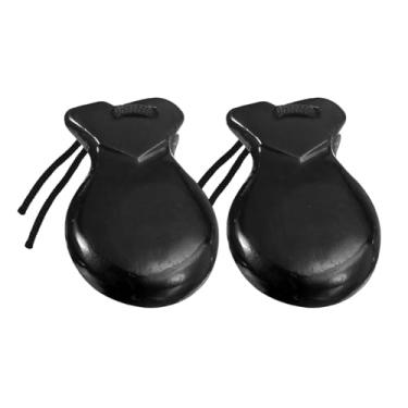 Imagem de Almencla 2 castanholas espanholas de madeira com instrumento musical educacional de cordas castanholas flamencas para prática de música clássica, Preto
