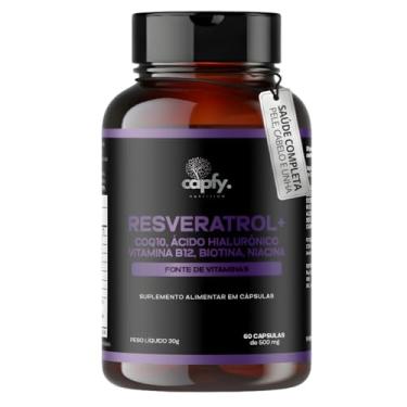 Imagem de Trans Resveratrol Plus 165mg + Coenzima Q10 + Ácido Hialurônico + Biotina + Vitamina B12 + Niacina + Zinco 60 Cápsulas Premium Capfy Nutrition Suplemento Antienvelhecimento para Saúde da Pele Cabelo Unha