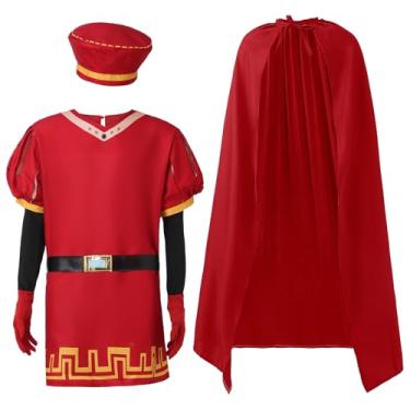 Imagem de POEWAUVE Fantasia clássica de rei masculino adulto top robe chapéu vermelho luva preta Oversleeve Halloween cosplay roupas (G)