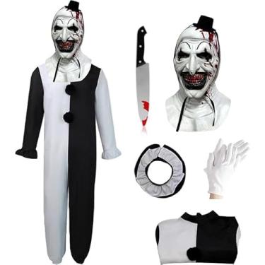 Imagem de Pigmiss Fantasia infantil de O Palhaço Aterrorizante Máscara de Terror Assassino Fantasia Assustadora Festa de Halloween Cosplay Roupas, Preto, 150