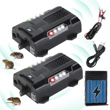 Imagem de Repelente ultrassônico de roedores para motores de carros, repelente de mouse interno externo para carros com 6 luzes estroboscópicas, dissuasor de ratos para veículos, caminhões, sótão, garagem