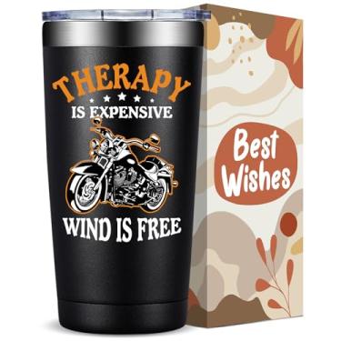Imagem de Fufandi Therapy Is Expensive Wind Is Free Motocicleta Gifts Tumbler, Presentes de Motocicleta para Homens - Presente de Natal Dia dos Pais para Amantes de Motocicleta, Pai, Namorado - Copo Tumbler 590
