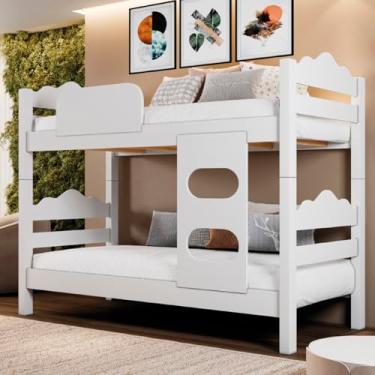 Imagem de Beliche Solteiro Reforçada 100% MDF Vira Duas Camas Com Colchão (Branco)