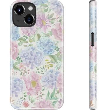 Imagem de Goodon Capa para iPhone 15 Plus - Carregamento sem fio - Capa rígida de camada dupla e capa de silicone - Capa protetora para celular com lindos designs de flores silvestres para mulheres - Sonho