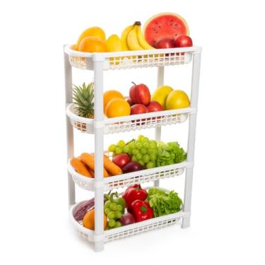 Imagem de Fruteira Organizador De Chão Multiuso Cozinha Lavanderia 4 Prateleiras Andares(BRANCA)