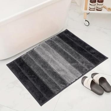 Imagem de Tapete de banheiro grosso macio, 50,8 cm x 81,3 cm, antiderrapante, parte de trás de borracha, microfibra absorvente listrada, capachos laváveis na máquina, tapetes clássicos para banheiro, entrada
