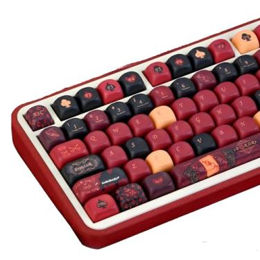 Imagem de GEKUCAP Teclas PBT vermelhas e pretas, teclas personalizadas com tema de pôquer, 130 teclas de sublimação de tinta e perfil MOA para teclados mecânicos Cherry Gateron MX Switches