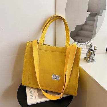 Imagem de Bolsa de presente de veludo cotelê pequena com bolsos para mulheres compras, bolsa de ombro de viagem linda bolsa de mão - amarela