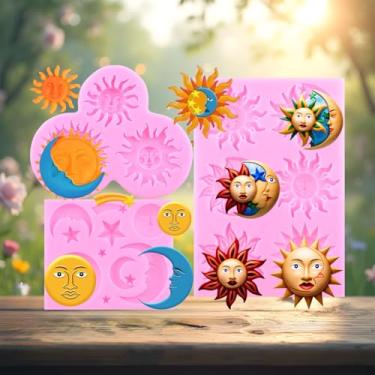 Imagem de Molde de fondant de estrela e rosto de lua Ramadã Eid Mubarak Moldes de silicone para decoração de bolos topo de cupcake chocolate doce argila polímero conjunto de 3