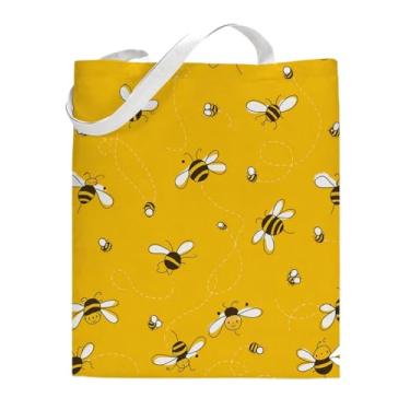 Imagem de Linda bolsa de lona de abelha para mulheres e meninas, bolsa de ombro reutilizável de abelha amarela para compras, viagens, trabalho