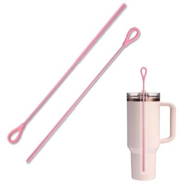 Imagem de Escova de limpeza de canudo de silicone, limpador de palha reutilizável de 25 cm com núcleo de aço dobrável, escova de garrafa macia extralonga para limpar canudos de vidro, canudos de smoothie, 9 mm