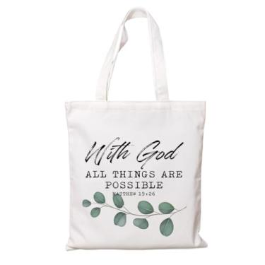 Imagem de Bolsa de lona cristã – With God All Things are Possible, sacolas de compras reutilizáveis, bolsa de trabalho religiosa, sacola de lona para bíblia, estética, bolsas bíblicas para mulheres, presente