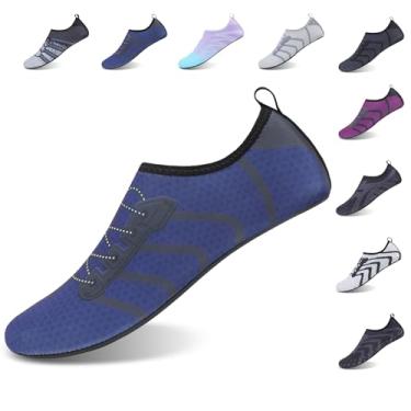 Imagem de Sapatos aquáticos masculinos femininos de secagem rápida, sapatos descalços antiderrapantes meias aquáticas para mergulho, Azul marino, 5-6 Women/4-5 Men