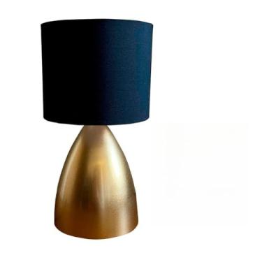 Imagem de Abajur Clássico Dourado com Cúpula de Tecido – Luminária de Mesa Elegante em Alumínio Bivolt para Quarto, Sala ou Escritório (Dourado Cúpula Preta)